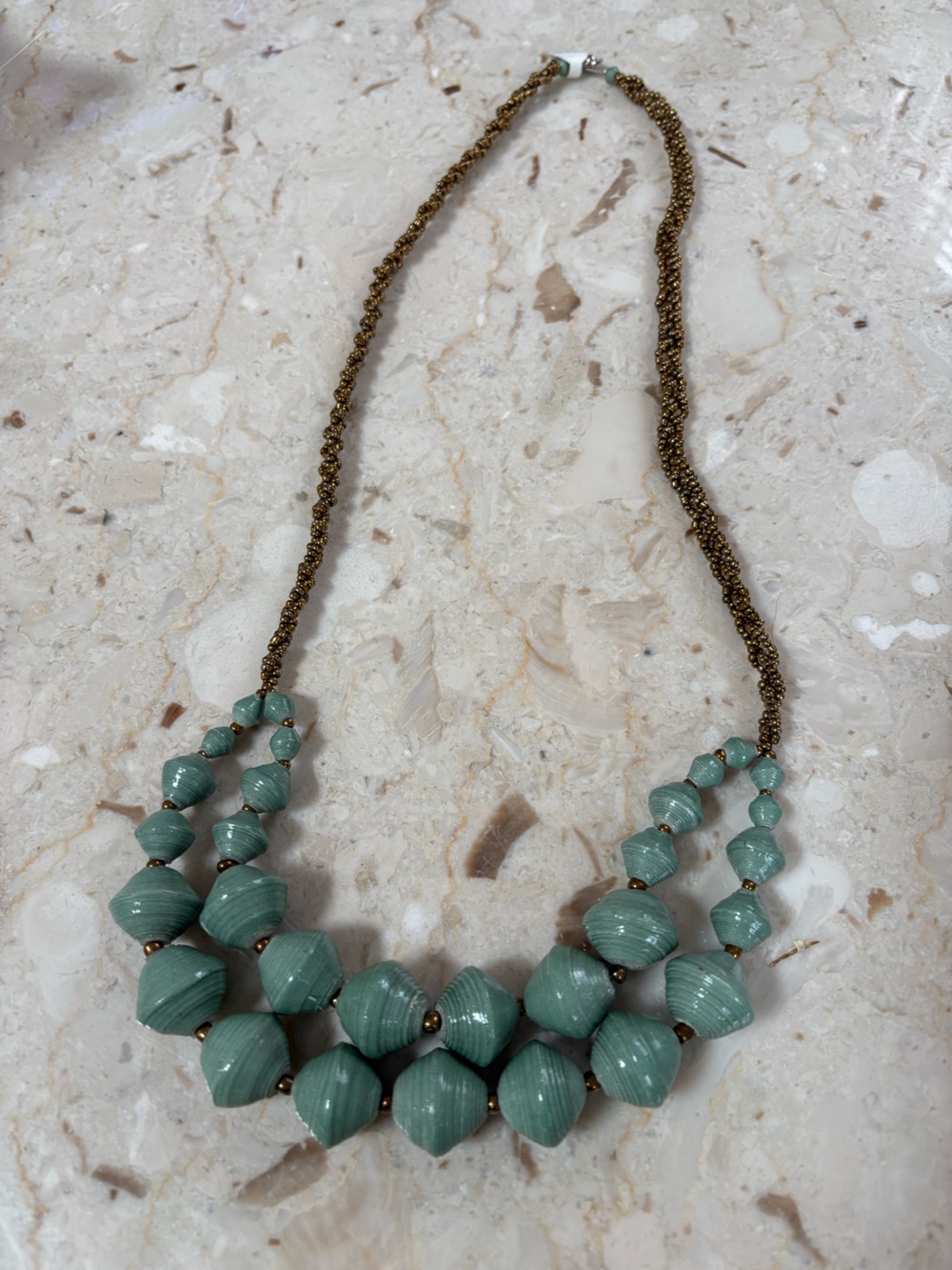 Mint Green Beaded Statement Necklace with Gold Accents - Women's Jewelry
